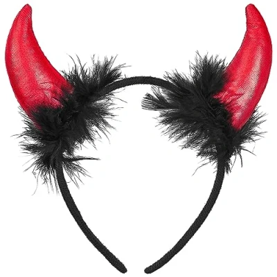 Afbeelding van Balinco Duivelsoren glitter haarband voor Halloween, hoofdband, duivelsoutfit, rood/zwart,