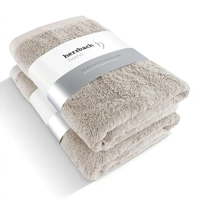 Afbeelding van herzbach home Luxe handdoek Douche Set van 2 Premium kwaliteit 100% Egyptisch katoen 70 x 140 cm 600 g/m²(zandgrijs)