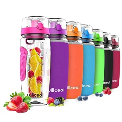 Afbeelding van Waterflessen met fruitfilter, 945 ml, high and constant, groot, BPA vrij, van Tritan, opklapbaar deksel draaggreep, lekvrij design, roze