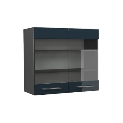 Afbeelding van Vicco Glazen keukenkast Fame Line, Donkerblauw hoogglans/Antraciet, 80 cm
