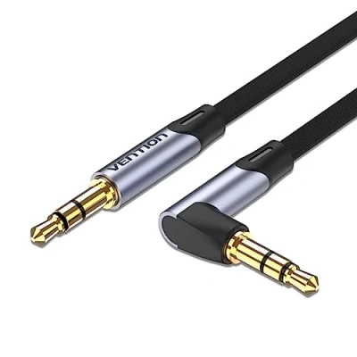 Afbeelding van Vention 3,5 mm mannelijk/mannelijke audiokabel, plat, aluminium model, gebogen, grijs, 1,5 m