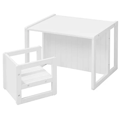 Afbeelding van roba Set met tafel en 1 kinderstoel, omkeerbaar in 3 hoogtes, landelijke stijl, wit