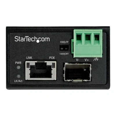 Image de StarTech.com Convertisseur fibre RJ45 PoE+ Industriel 30W SFP vers Gigabit optique Mono Mode/Multi Mode Cuivre Mini Boîtier IP 30 Durable / 40 à +75C (IMC1GSFP30W) de média 1GbE 1000Base SX,