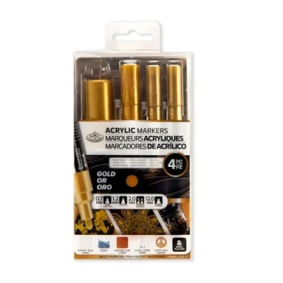 Afbeelding van Royal &amp; Langnickel Set van 4 gouden acrylverfstiften, maten 0,7 mm, 1,2 2 12 mm.