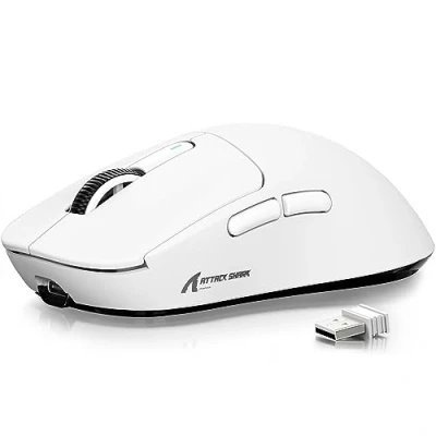 Afbeelding van ATTACK SHARK X3 Ultralichte muis, 49 G, PixArt PAW3395, gamingsensor, BT/2,4 draadloze/bedrade gamingmuis, 26.000 DPI, 200 uur batterij, desktopmicrofoon voor Win11/Xbox/PS/Mac (wit)