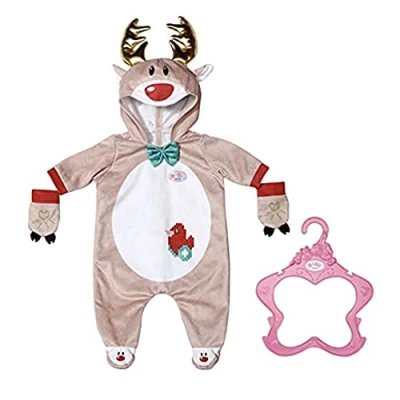 Afbeelding van BABY born Rendier romper voor poppen van 43 cm kleine handen, creatief spel ontwikkelt empathie en sociale vaardigheden, 3 jaar &amp; + met gouden hoorns, rode neus wanten