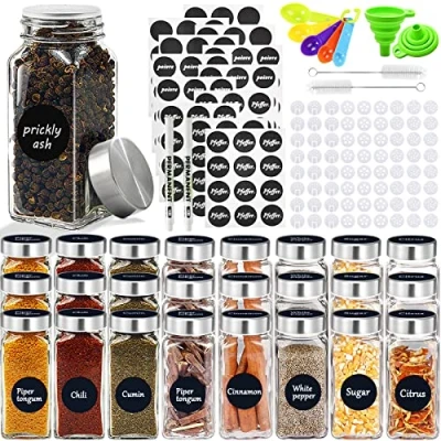 Afbeelding van JOTOL kruidenpotjes, 24 kruidenpotjes voor het bewaren van specerijen, keuken, met kruiden strooideksel, kruidenlabel, containerborstel, strooier, trechter