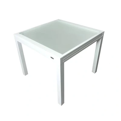 Afbeelding van MOMMA HOME Uitschuifbare tuintafel van aluminium en gehard glas, vierkante uittrekbare tafel voor buiten, afmetingen 90/150 x 90 74 cm (wit)