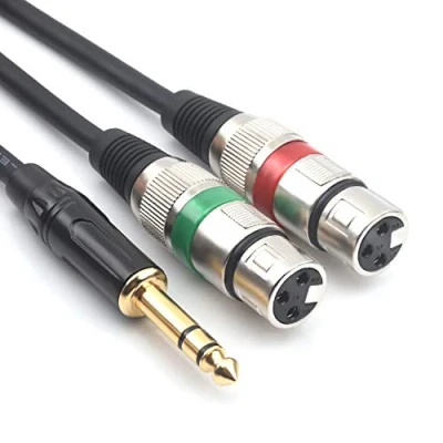 Afbeelding van SiYear 6.35mm (1/4 inch) TRS mannelijke stekker naar dubbele microfoon XLR vrouwelijke audio converter adapter asymmetrische stereo Y split kabel (1.5 meter)