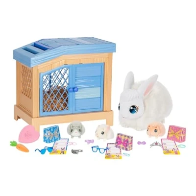 Afbeelding van Little Live Pets Mama Surprise Bunny Feed &amp; Nurture Magically Has 3 Babies! Interactieve speelset en konijnenhok met meer dan 20 geluiden reacties, verkleed baby&#039;s
