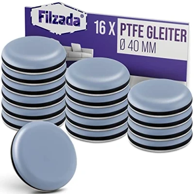 Afbeelding van Filzada® Set van 16 zelfklevende teflon glijders Ø 40 mm (rond) professionele meubelglijders PTFE (teflon)