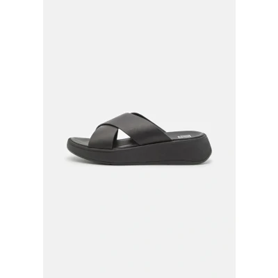 Afbeelding van Fitflop F mode Leather Flatform Cross Slides Damessandalen, Zwart