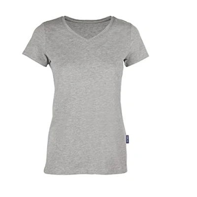 Afbeelding van HRM dames luxe V hals T shirt hoogwaardig 100% biologisch katoen basic wasbaar tot 60 C hoogwaardige en duurzame top voor vrouwen Grijs gespikkeld XL,