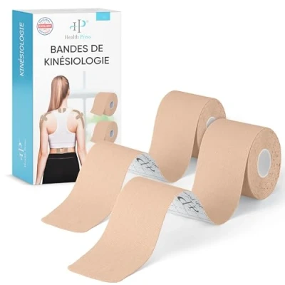 Afbeelding van Health Press Kinesiotapes 2 rollen kinesiologie tape huidskleur + (5 cm x 5 m) professionele en sporttape huidvriendelijke dermarapes zeer goed