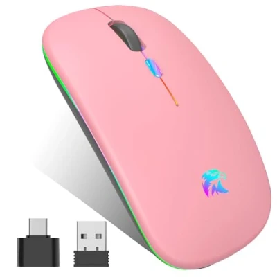 Afbeelding van Oplaadbare draadloze muis, Bluetooth 7 kleuren muis met achtergrondverlichting 2,4 GHz mini USB ontvanger, gamingmuis, compatibel pc, Mac, laptop, Chromebook (roze)