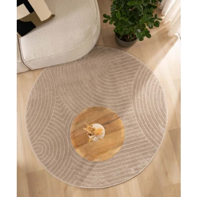 Afbeelding van Rond Vloerkleed Scandinavisch Contour Curve Beige 160 Cm