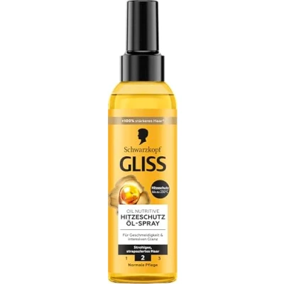 Afbeelding van Gliss Kur Oil Nutritive Hittebeschermingsspray met omega 9 en marulaolie (150 ml), stylingspray beschermt het haar tegen hitte tot 230 C bij gladmaken, stylen