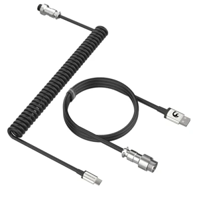 Afbeelding van MAMBASNAKE C01 Pro spiraaltoetsenbordkabel, personaliseerbaar, voor mechanisch toetsenbord, USB C kabel opgerold, gaming type naar A met afneembare metalen