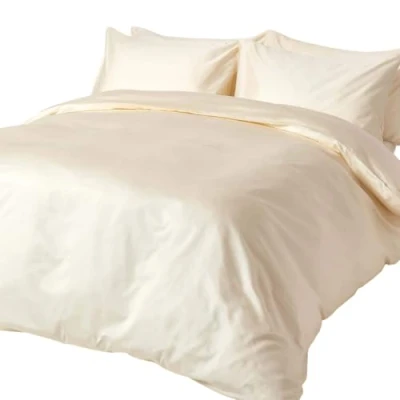 Afbeelding van Homescapes biologisch beddengoed 230 x 220 cm van katoensatijn crème vanille, draaddichtheid 400