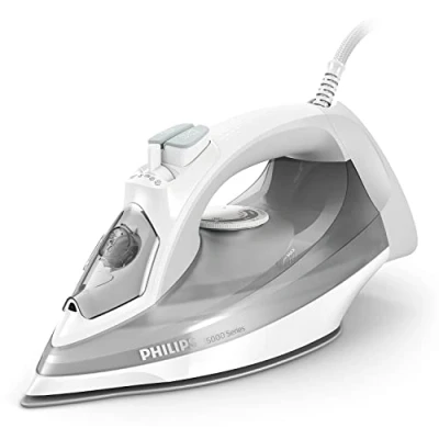Image de Versuni Philips Série 5000 Fer à Repasser Vapeur 2400W, 40 g/min, Effet Pressing 160 g, Verticale, Semelle SteamGlide Plus, Blanc/Gris (DST5010/10)