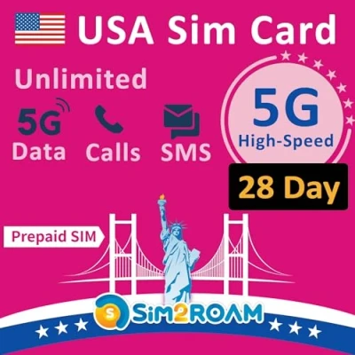 Afbeelding van Prepaid simkaart voor de VS met onbeperkte internetgegevens 5G/4G LTE in (inclusief Hawaï), onbeperkt bellen en sms&#039;en, oplaadbare kaart (28 dagen)