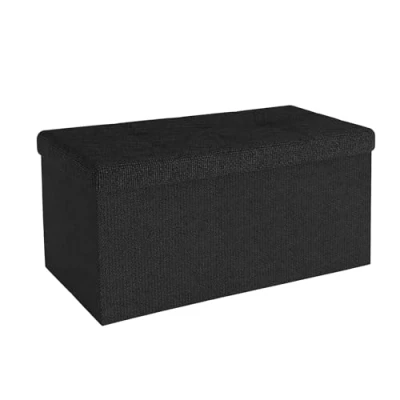 Afbeelding van Intirilife Opvouwbare bank 76x38x38 cm in PIANO ZWART Zitkubus met opbergruimte en deksel van stof holtes voetensteun opbergbox kist zitkruk