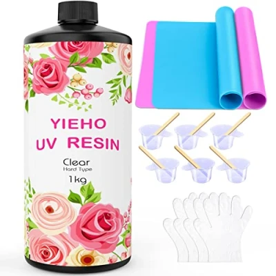 Afbeelding van YIEHO UV hars 1000 g sneldrogende transparante epoxyhars met mat voor het maken van sieraden, 1 kg