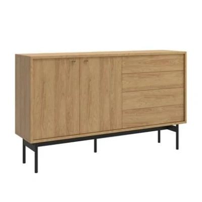Afbeelding van Selsey OLAR Twee deurs kast met vier lades 154 cm Natuurlijk hickory