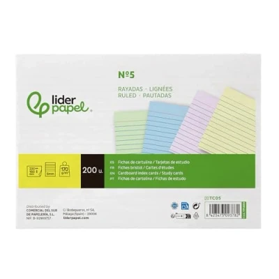 Afbeelding van Set van 200 Liderpapel indexkaarten, 160 x 220 mm, 170 g/m², gestreept, g/m²