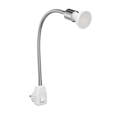 Afbeelding van ledscom.de LESCH Stekkerlamp, leeslamp, zwanenhals, schakelaar, chroom, GU10, warmwit, 3 dimstanden: max. 500 lm