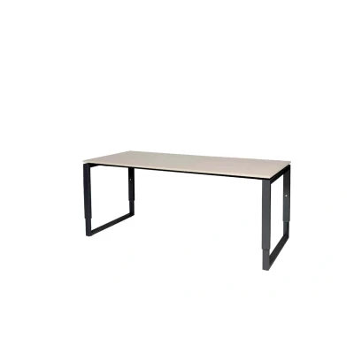 Afbeelding van Domino Plus bureau, hoogte instelbaar (62 85cm) met 180x80cm &#039;zwevend&#039; robson eiken 25mm blad en zwart (RAL9011) O poot frame