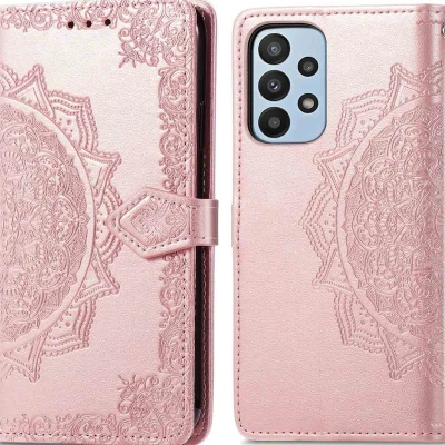 Afbeelding van iMoshion Hoesje Geschikt voor Samsung Galaxy A23 (5G) Met Pasjeshouder Mandala Bookcase Rosé Goud