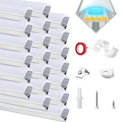 Afbeelding van aluminium led profiel, HOMMAND 20 x 1 m, V vorm, profiel en diffuser met hoekverbinding, lijm, eindkappen montageclips, voor ledstrips