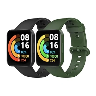 Afbeelding van MoKo 2 stuks armbanden compatibel met Redmi Watch Lite/Xiaomi Poco Watch, reservearmband, verstelbaar, van zachte siliconen, zwart/donkergroen