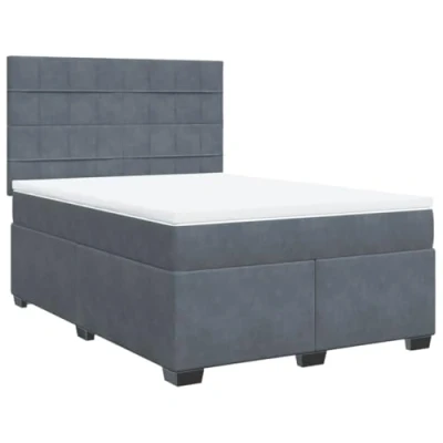 Afbeelding van vidaXL Boxspring met matras fluweel donkergrijs 140x190 cm