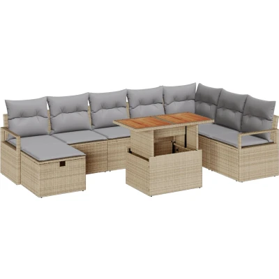Afbeelding van vidaXL 9 delige Tuin Sofa Set met Kussens Beige Poly Rattan, 2 Persoons Rattan