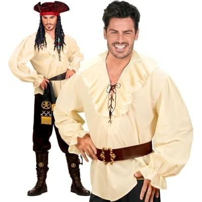 Afbeelding van Widmann Piraat &amp; Viking Kostuum Piratenshirt Beige Man Wit / XL Carnavalskleding Verkleedkleding