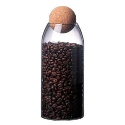 Afbeelding van Glazen Voedselopslagbus, Luchtdicht Afgesloten Containerbus, Helderglazen Opslagpot, met Kurkdeksel, Voor Specerijen, Suiker, Koffie, Koekjes, Snoep (1200 ml / 42 oz)