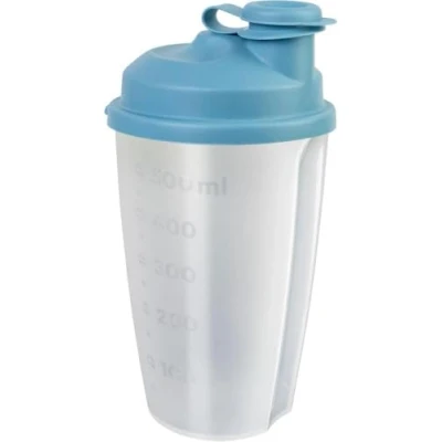 Afbeelding van Westmark Dressingshaker van kunststof met meetschaal, afneembare mengschijf en afsluitbare schenktuit, 0,5 l, kunststof, BPA vrij, doorschijnend blauw