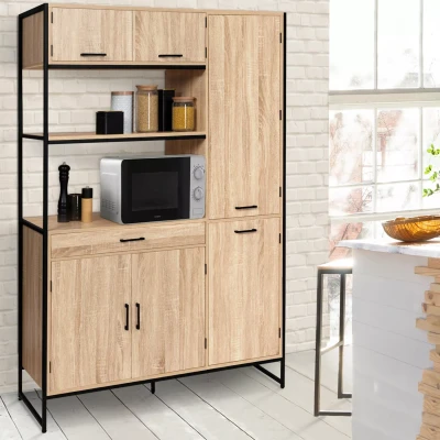 Afbeelding van Buffet de cuisine avec colonne rangement 120 CM DETROIT 6 portes + tiroir design industriel