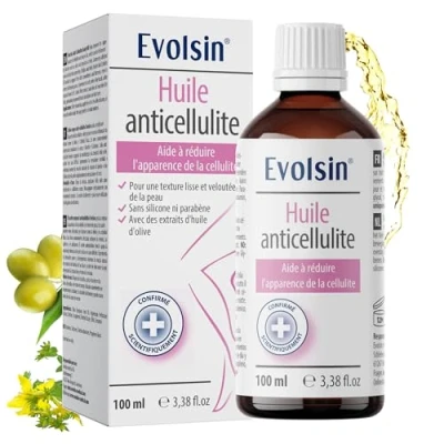 Afbeelding van Evolsin® anti cellulitisolie voor buik, benen, billen, vermindert cellulitis/sinaasappelhuid, bevat 99% natuurlijke ingrediënten, alternatief cellulitis crèmegel, 100 ml