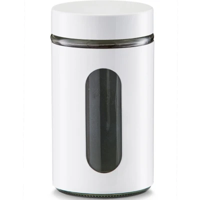 Afbeelding van Zeller Glazen voorraadpot 900 ml Wit metalen coating