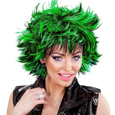 Afbeelding van W WIDMANN MILANO Party Fashion 04416 Steamy pruik, zwart/groen, disco, carnaval, themafeest