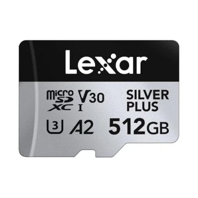 Afbeelding van Lexar Silver Plus 512 GB micro SD kaart, leessnelheid tot 205 MB/s, schrijfsnelheid 150 geheugenkaart met adapter, UHS I, A2, U3, V30, klasse 10, 4K UHD microSDXC