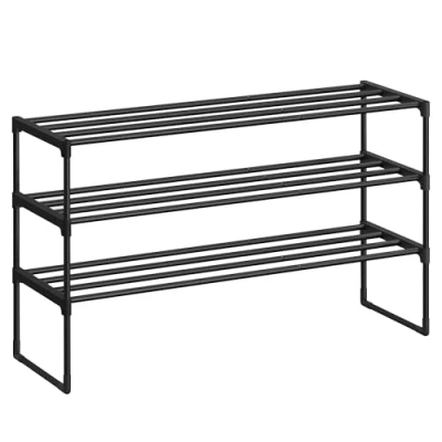 Afbeelding van SONGMICS 3 plank schoenenrek, metalen schoenopbergorganisator, eenvoudig te monteren, 12 tot 15 paar schoenen, stapelbare schoenenplank voor kast, ingang, zwart LSA303B02