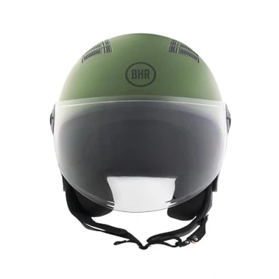 Afbeelding van BHR 834 Flow Half Jet Motorhelm, ECE 22.06 goedgekeurd, met 16 ventilatiegaten, Vespa helm krasbestendig vizier en micrometrische sluiting, matgroen, M