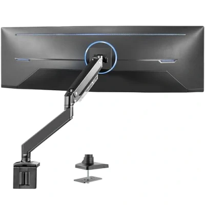Afbeelding van VIVO STAND V101G1 robuuste monitorarm van hoogwaardig aluminium voor ultrabrede schermen tot 124,5 cm en 15 kg, pneumatische hoogte, VESA max 100 x 100, zwart,