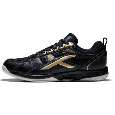 Afbeelding van HUNDRED Raze Non Marking professionele badmintonschoenen voor heren (zwart/goud, maat: UK 4/US 5/EU 38) Materiaal Bovenwerk: Polyester, Zool: Rubber Geschikt indoortennis/squash/tafeltennis/basketbal en padel