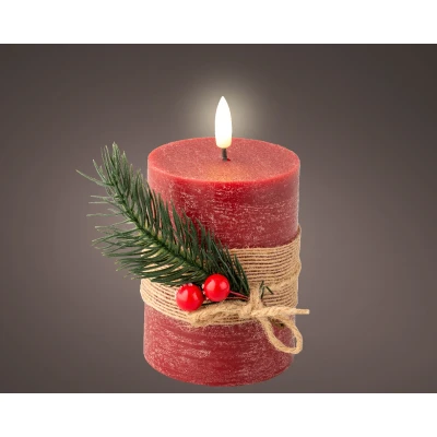 Afbeelding van LED wax kaars rood met vlam effect ø7,5x13 cm