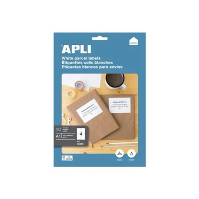 Image de APLI Home Adhésif permanent blanc A6 (105 x 148 mm) 40 étiquette(s) (10 feuille(s) 4) dossier avec eurohole étiquettes